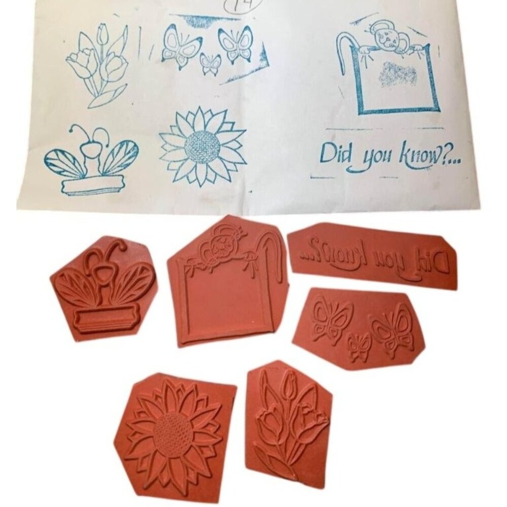 Did You Know Unmounted Rubber Stamp Set Tulips Butterflies Sunflowers Fun Artsy